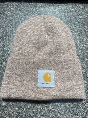 Carhartt Heathered Tan  Knit Cuffed Beanie with Gold Logo Patch